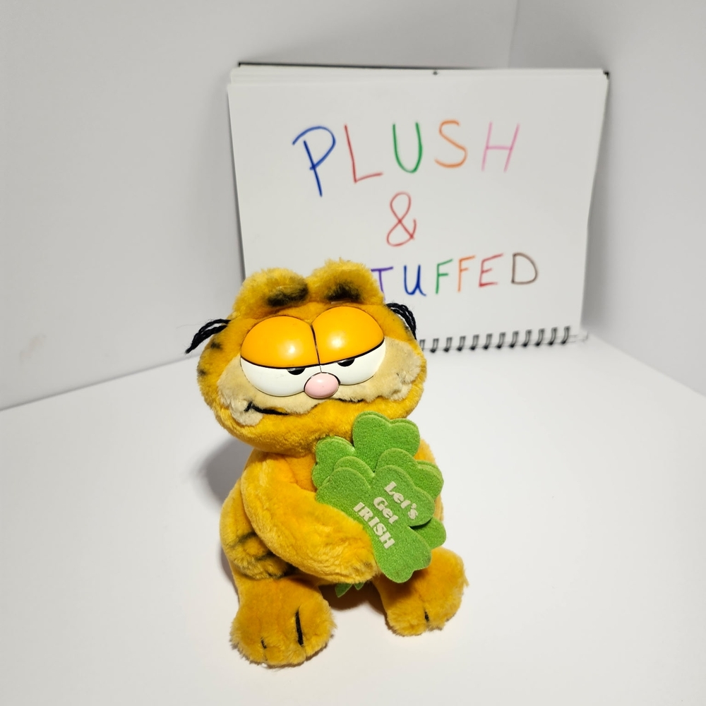 Vintage Garfield Plush Toy with Green Shamrock